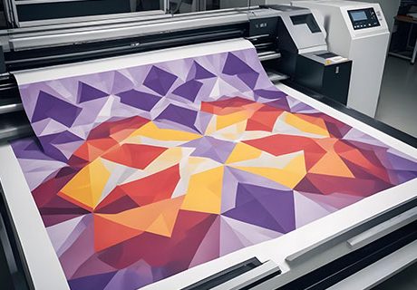 Illustration of a sublimation printing process transferring vibrant designs onto products.